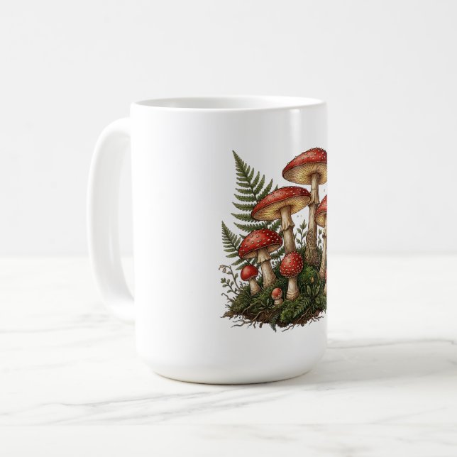 Vintage Fly Agaric Mushroom Illustration Coffee Mug (Front Left)