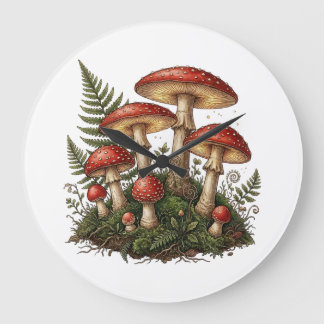 Vintage Fly Agaric Mushroom Illustration Large Clock