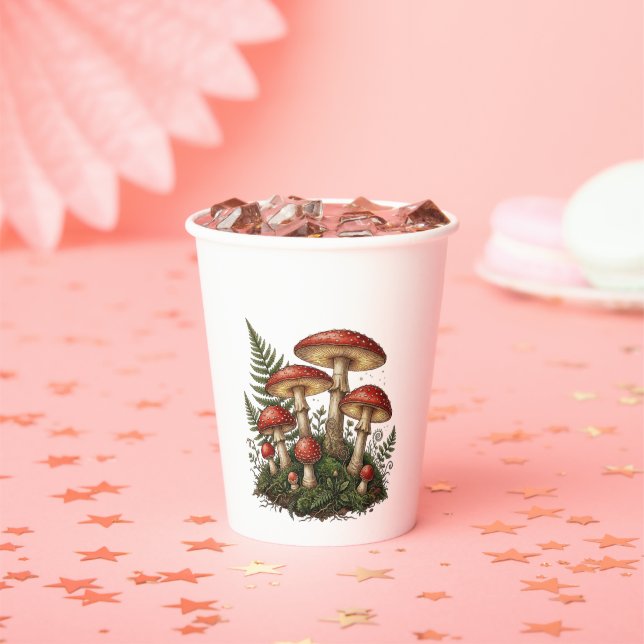 Vintage Fly Agaric Mushroom Illustration Paper Cups (Insitu)