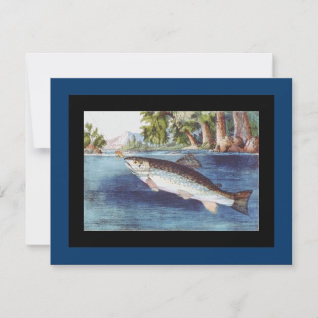 Vintage Fly Fishing art Invitation (Front)