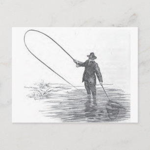 Vintage Fly Fishing Art Postcard