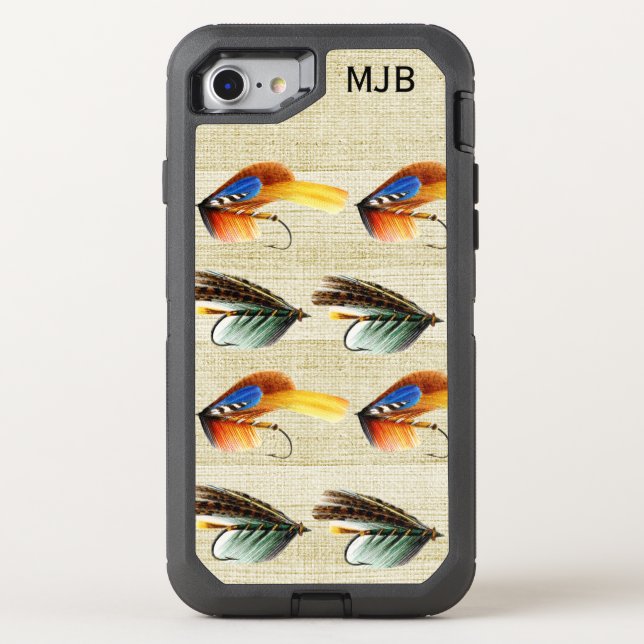 Vintage Fly Fishing Flies Monogrammed Premium Otterbox iPhone Case (Back)