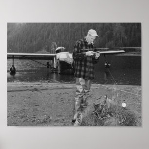 Vintage Fly Fishing Lake Airplane Poster