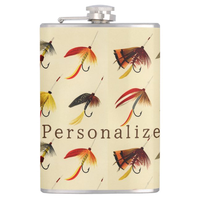 Vintage fly fishing lake fliers lures fisherman  flask (Front)