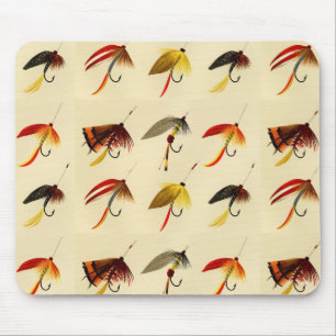 Vintage fly fishing lake fliers lures fisherman mouse pad