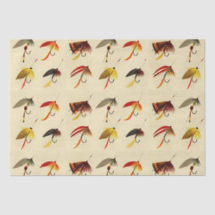 Vintage fly fishing lake fliers lures fisherman tissue paper