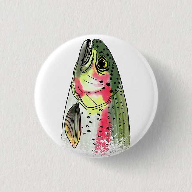 Vintage Fly Fishing Rainbow Trout Button (Front)