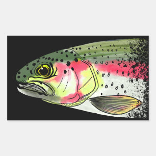 Vintage Fly Fishing Rainbow Trout Rectangular Sticker