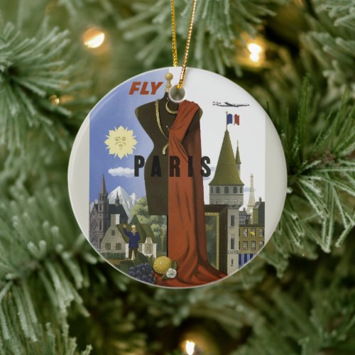 Vintage Fly Paris Surrealist Fashion Travel Poster Ceramic Ornament