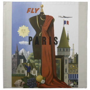 Vintage Fly Paris Surrealist Fashion Travel Poster Cloth Napkin