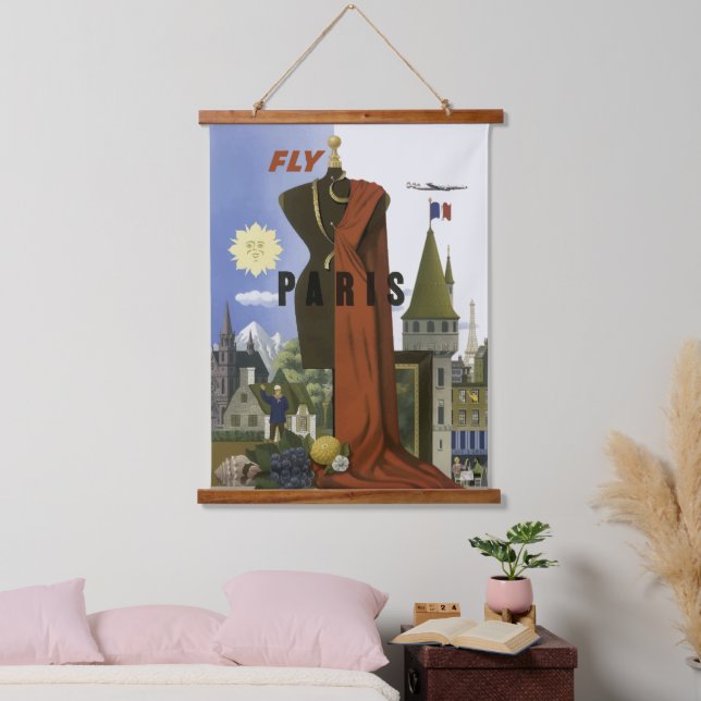 Vintage Fly Paris Surrealist Fashion Travel Poster Hanging Tapestry (Bedroom)