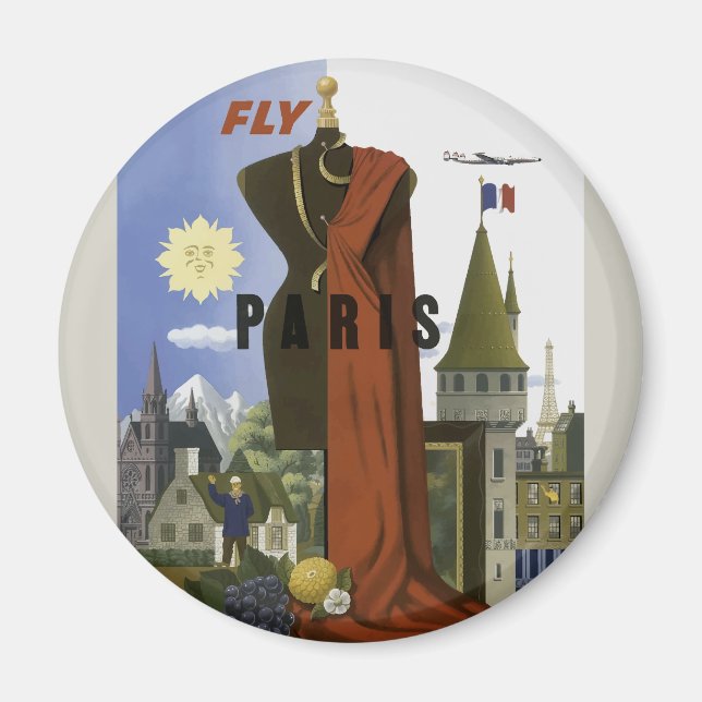 Vintage Fly Paris Surrealist Fashion Travel Poster Magnet (Front)