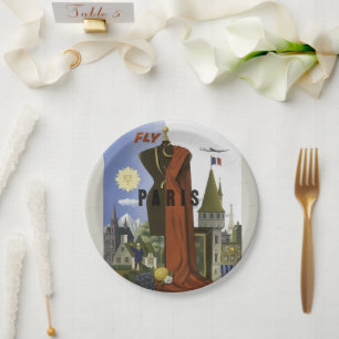 Vintage Fly Paris Surrealist Fashion Travel Poster Paper Plates