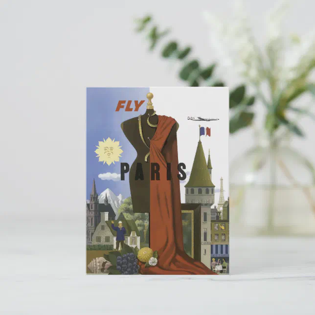 Fly Postcard Vintage Fly Paris Surrealist Fashion Travel Poster Postcard | Zazzle
