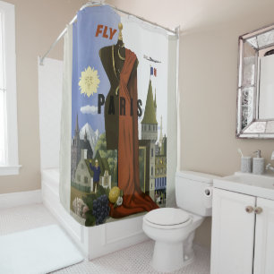 Vintage Fly Paris Surrealist Fashion Travel Poster Shower Curtain