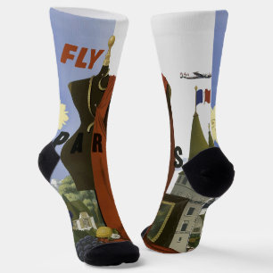 Vintage Fly Paris Surrealist Fashion Travel Poster Socks