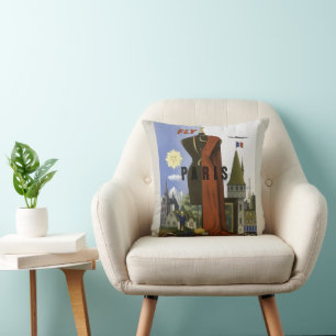 Vintage Fly Paris Surrealist Fashion Travel Poster Throw Pillow