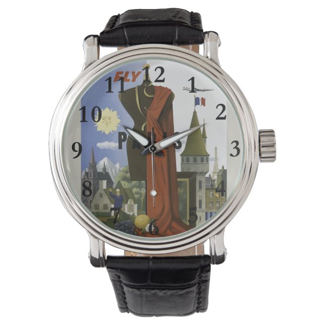 Vintage Fly Paris Surrealist Fashion Travel Poster Watch (Front)