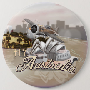 Vintage Fly to Australia Travel Poster Button