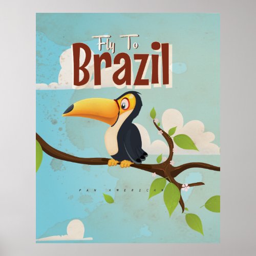 Vintage fly to Brazil Toucan Travel Poster