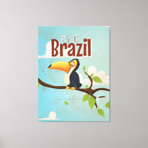 Vintage fly to Brazil Toucan Travel Poster Canvas Print