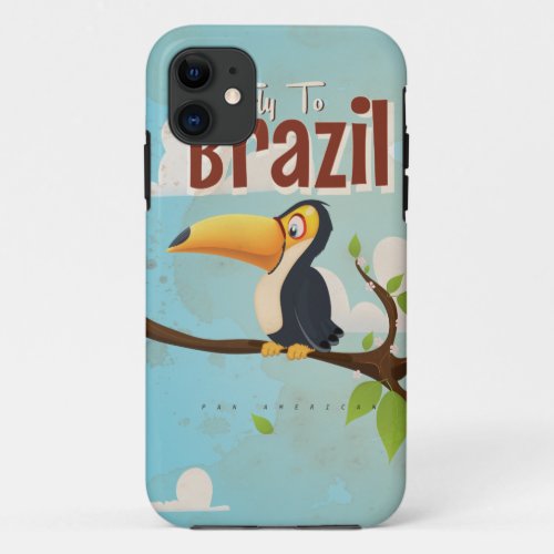 Vintage fly to Brazil Toucan Travel Poster iPhone 11 Case