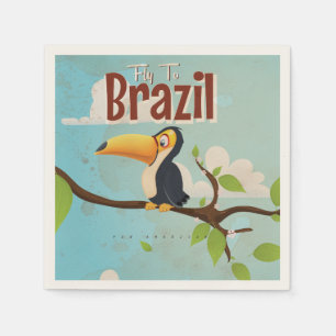 Vintage fly to Brazil Toucan Travel Poster Paper Napkins