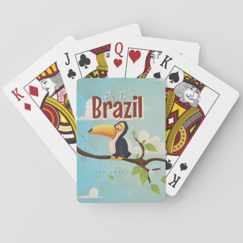 Vintage fly to Brazil Toucan Travel Poster Poker Cards