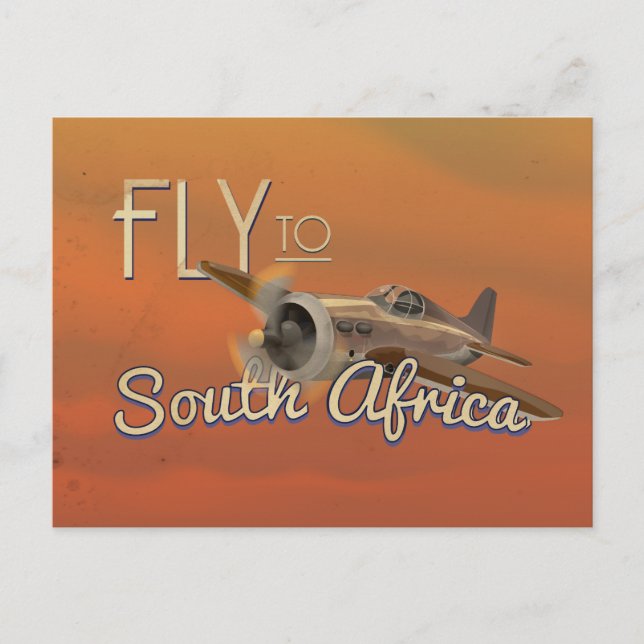 Vintage Fly to South Africa Travel Poster Postcard (Front)