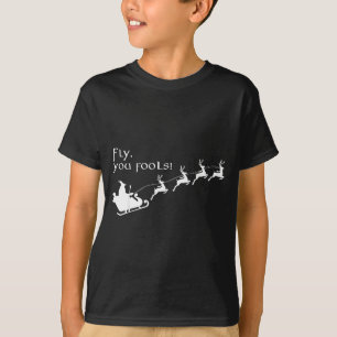 Vintage Fly You Fools Wizard Santa Sleigh Reindeer T-Shirt