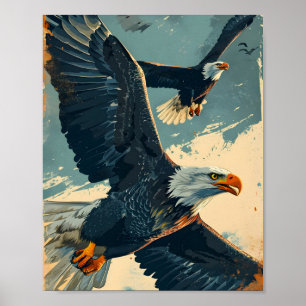 Vintage flying bald eagle poster