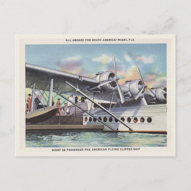 Vintage Flying Clipper Ship Miami Florida Postcard (Front)