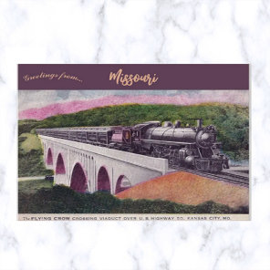 Vintage Flying Crow Kansas City Train Missouri Postcard
