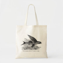 Vintage flying fish bag. Scientific illustration