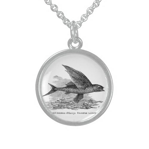 Vintage flying fish illustration necklace