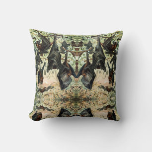 Vintage flying fox bat acadamia illustration throw pillow