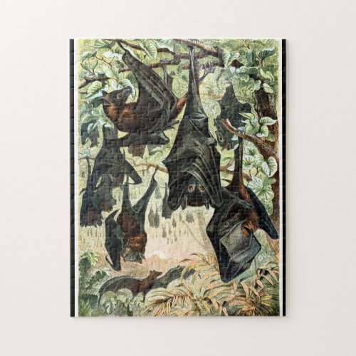 Vintage flying fox bat black bats elegant gothic  jigsaw puzzle