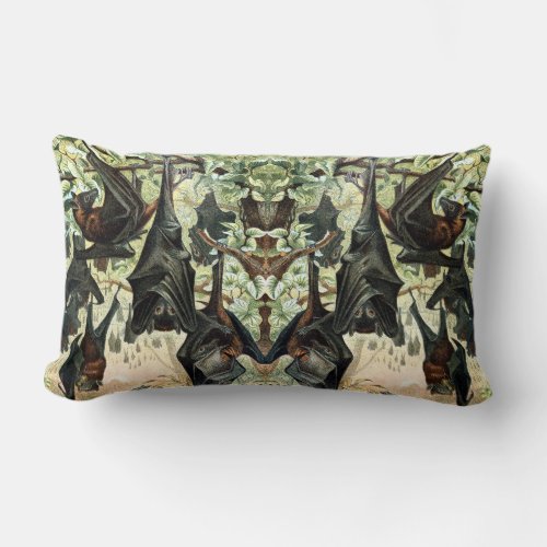 Vintage flying fox bat black bats elegant gothic  lumbar pillow