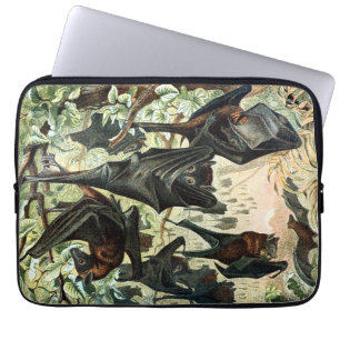 Vintage flying fox bat black bats science illustra laptop sleeve