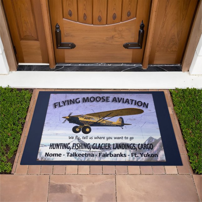 Vintage Flying Moose Aviation Sign Doormat (Outdoor)