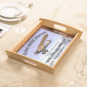 Vintage Flying Moose Aviation Sign Serving Tray