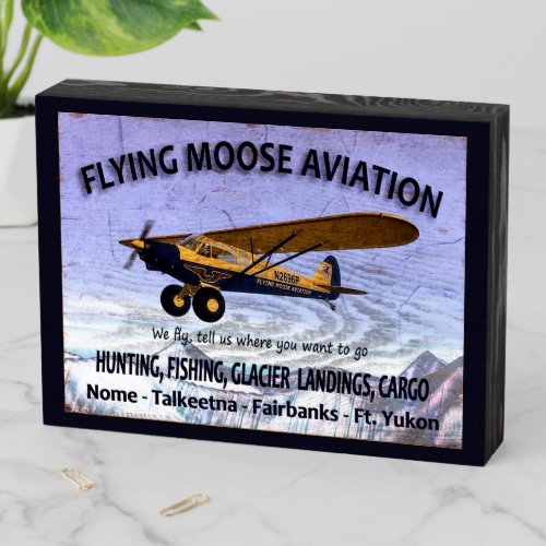 Vintage Flying Moose Aviation Wooden Box Sign