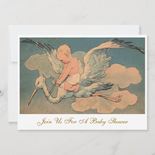 Vintage Flying Stork Elegant Gender Baby Shower Invitation