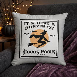 Vintage Flying Witch Moon Hocus Pocus Throw Pillow