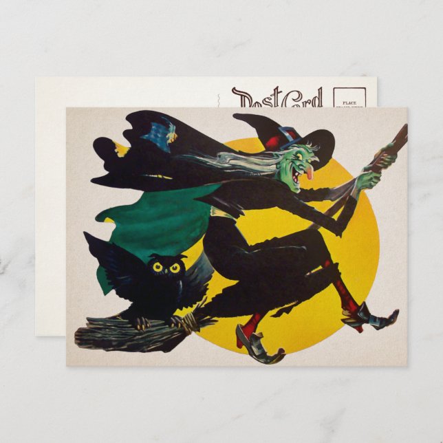 Vintage Flying Witch Postcard (Front/Back)