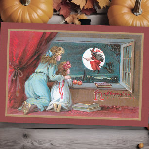 Vintage Flying Witch w/Full Moon and School Girls Tissue Paper