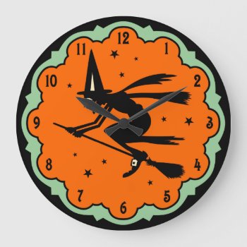 Vintage Flying Witch Wall Clock by Vintage_Halloween at Zazzle