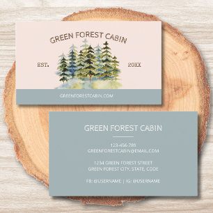 Vintage Foggy Green Forest Watercolor Cabin Lodge Business Card