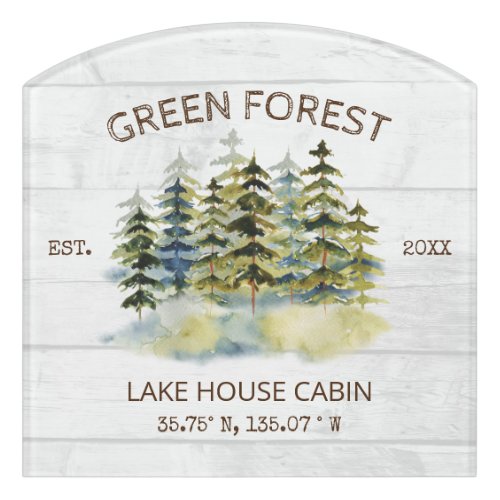 Vintage Foggy Green Forest Watercolor Cabin Lodge Door Sign