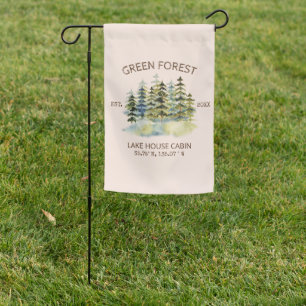 Vintage Foggy Green Forest Watercolor Cabin Lodge Garden Flag